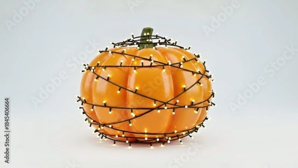 Fototapeta Glossy Three Dimensional Puff of Warm Lights Tangled into a Cute Pumpkin Shaped Decorative Knot