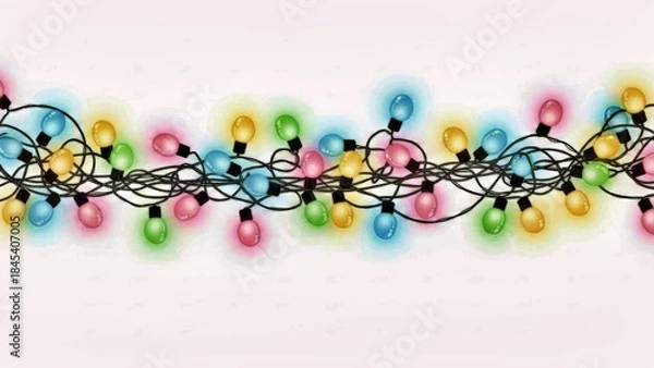 Fototapeta Adorable Pastel Fairy Lights Arranged in a Cute Tangled Line with Soft Glossy Reflections on White