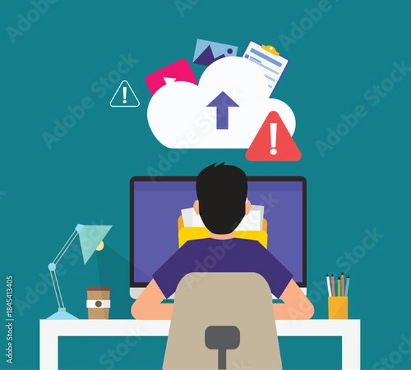 Fototapeta Upload error illustration for internet issue. Failed file transfer, or server problem concept