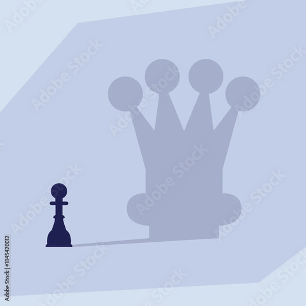 Obraz Pawn Casting Queen Shadow: Potential, Ambition, and Career Transformation 2d flat vector illustration