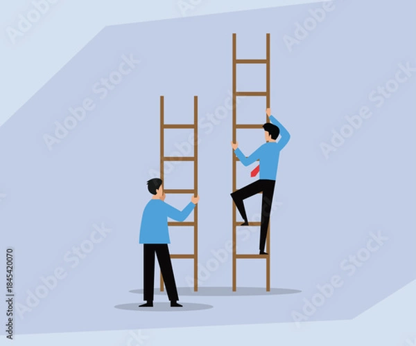Obraz Unequal Opportunity or Ambition: Businessmen Climbing Ladders of Different Heights 2d flat vector illustration