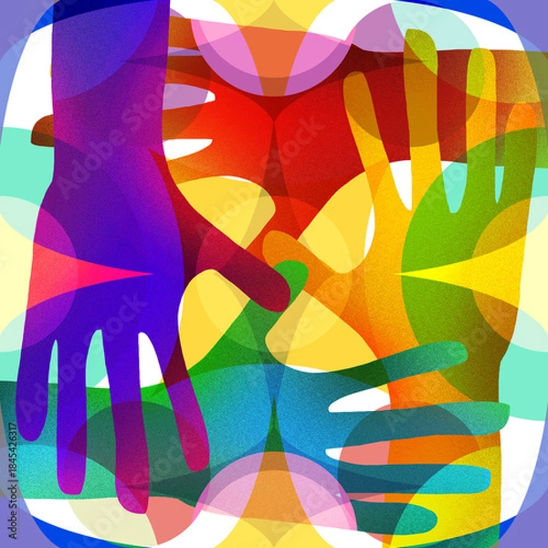 Obraz Colorful overlapping hand collage with grainy abstract forms and elements.