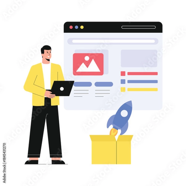 Obraz Launching Website  Vector Flat Illustration EPS 10 File	