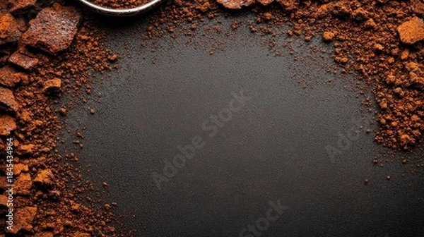 Obraz Rich Coffee Grounds on Dark Surface with Empty Space for Text