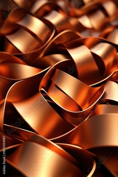 Obraz Abstract Copper Waves with Smooth Curves and Shiny Surface Reflection