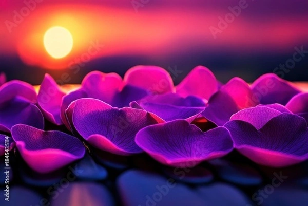 Obraz Vibrant Purple Petals at Sunset with Soft Warm Light Background