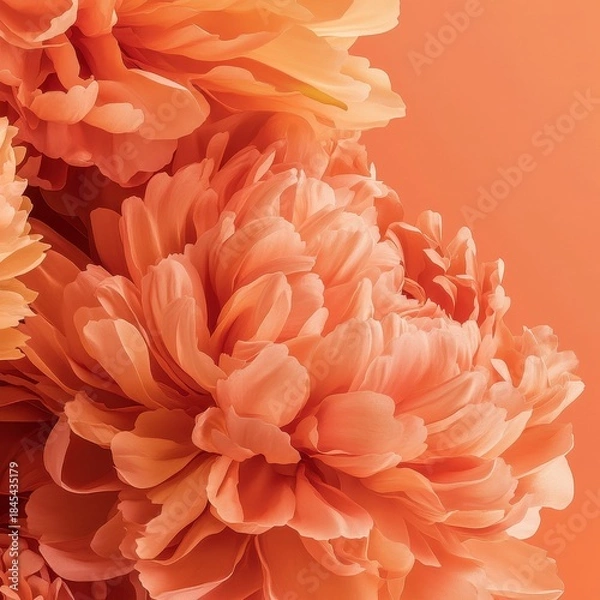 Obraz Vibrant Coral Peony Blossoms Against a Soft Orange Background