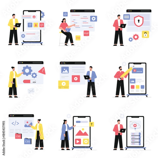 Obraz Development Vector Flat Illustration Set 1