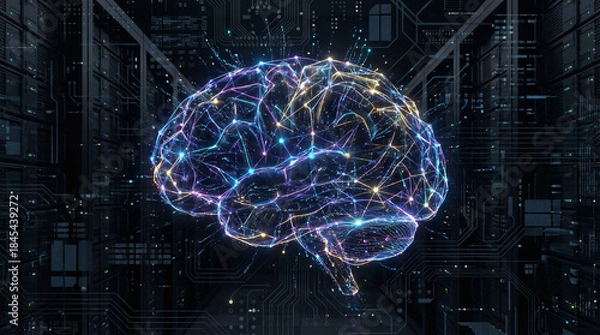 Obraz Digital Brain with Circuit Patterns on a Dark Background