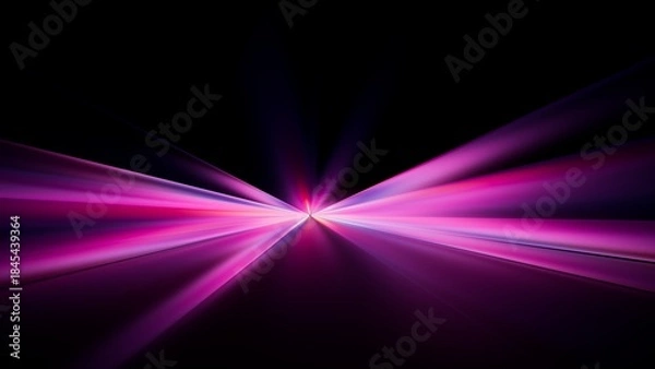 Obraz Abstract neon background of bright beams of light. Symmetrical pink and violet lasers fusing into a mirror illusion, ideal for stage or creative visuals. 3D render illustration.