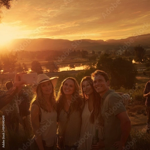 Obraz Friends Taking Selfie at Sunset