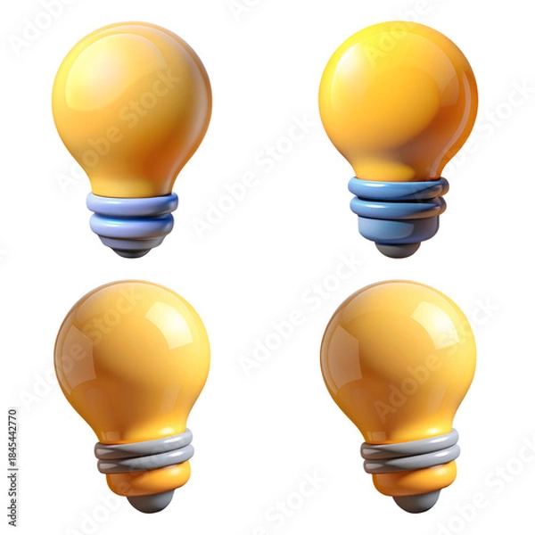 Fototapeta Collection of yellow light bulbs isolated on white background isolated on transparent background