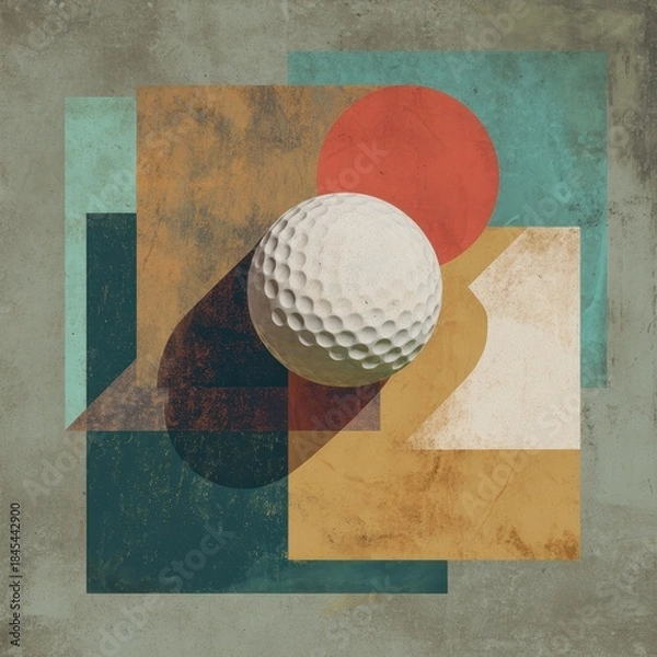 Fototapeta Golf ball and geometric shapes on textured background