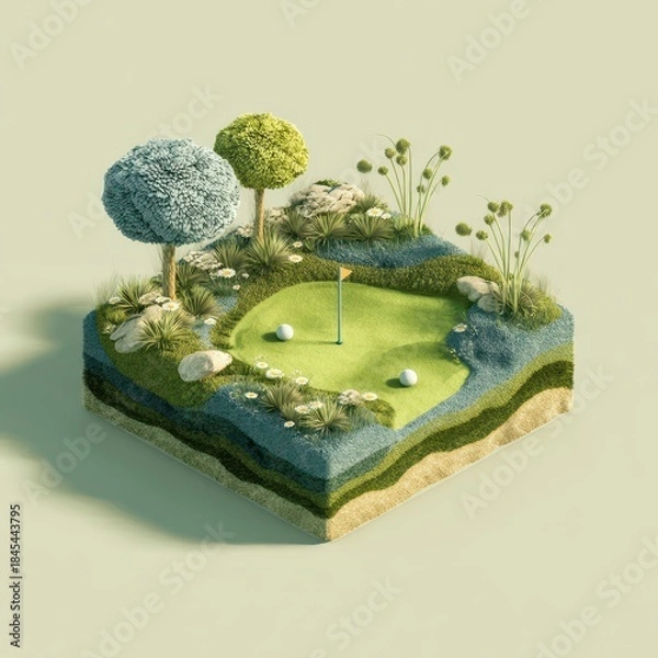 Fototapeta Isometric Golf Diorama