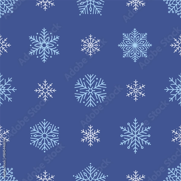 Obraz Seamless pattern with cute minimalist snowflakes. Gentle winter holiday design for Christmas, New Year. Perfect for banner, wallpaper, wrapping paper, background, card, poster. Vector illustration