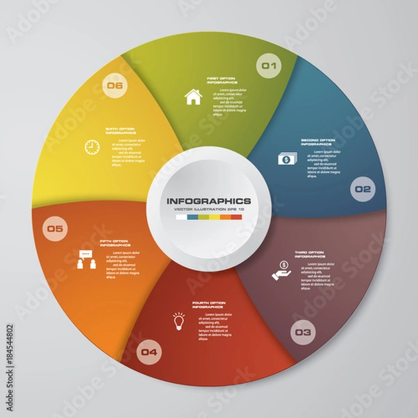 Fototapeta Abstract 6 steps modern pie chart infographics elements.Vector illustration.