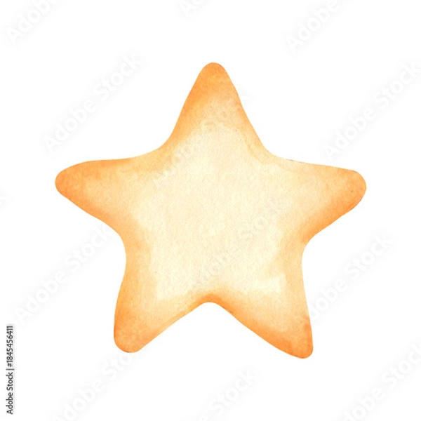 Fototapeta Brown star. Watercolor and marker illustration. Clipart with cosmic sky elements. Hand drawn isolated art. Nightlights for children's rooms, textiles and night designs. Gingerbread cookies.