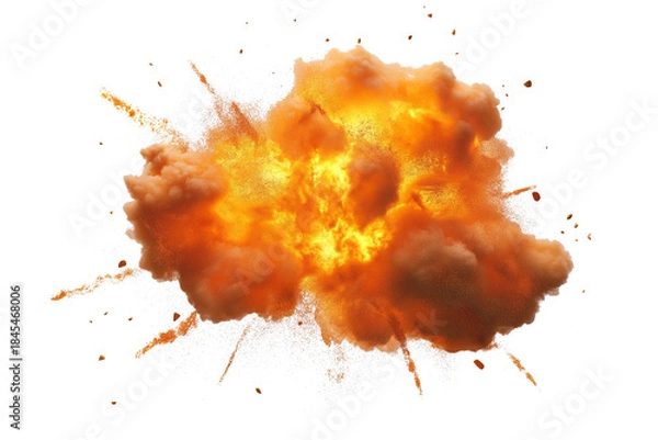 Obraz Dramatic explosion isolated on white or transparent PNG background. Perfect for action, gaming, and special effects designs. Premium blast graphic for digital artwork and creative projects.