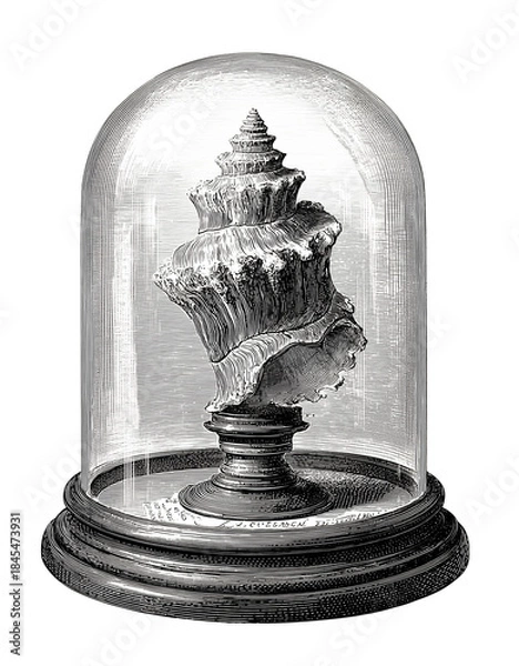 Obraz Vintage shell under a globe illustration isolated on white background