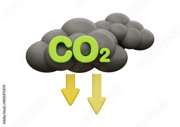 Obraz Carbon dioxide pollution cloud with downward arrows