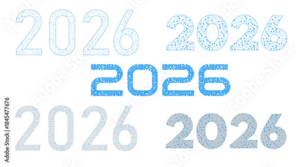 Fototapeta set of technology style illustration of number 2026, new year vector on transparent background 