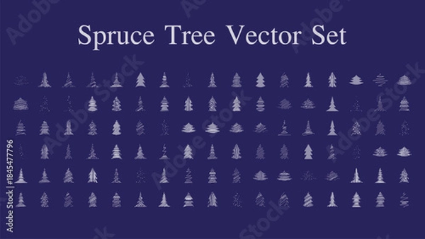 Fototapeta Spruce Tree Vector Set Scribble,Dotted, Silver