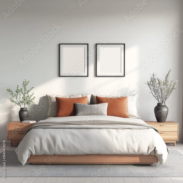 Obraz Two frames in minimal bedroom design, interior mockup 