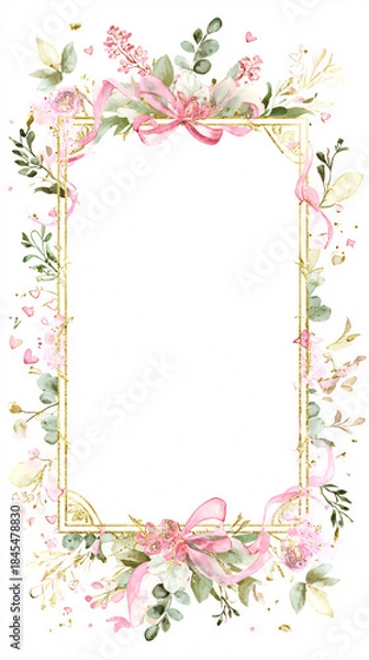 Obraz Elegant floral arch frame with copy space, watercolor, vertical banner