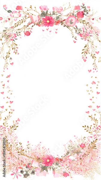 Obraz Elegant floral arch frame with copy space, watercolor, vertical banner