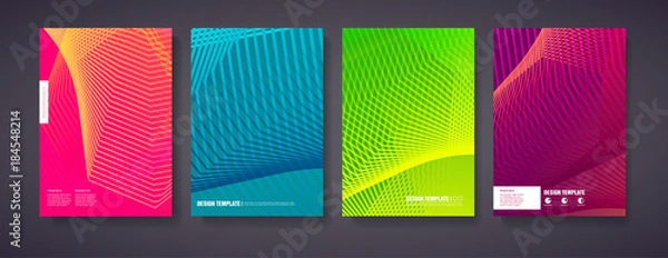 Obraz Design halftone covers vector template with lines. Journal design geometric shape background set, halftone lines hipster pattern abstract for backdrop brochure. Layout banner with geometric pattern.