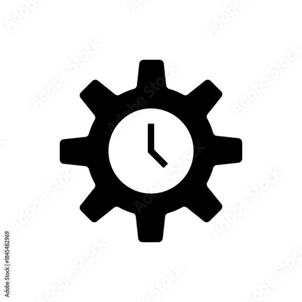 Obraz Clock inside cogwheel black icon. Efficiency symbol