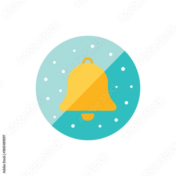 Obraz  Stylized Bell Icon with Snowflake Dotted Teal Background on White