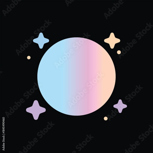 Obraz Stylized Pastel Planet Icon with Gradient Fill and Star Accents on Black Background