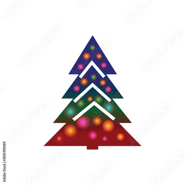 Obraz  Stylized Christmas Tree Icon with Gradient Segments and Multicolor Ornaments on White Background