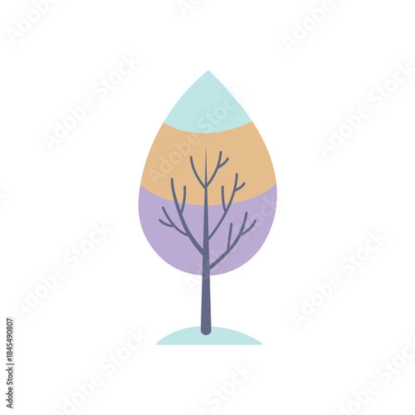 Obraz  Stylized Tree Icon with Pastel Teardrop Canopy and Dark Purple Trunk on Light Background