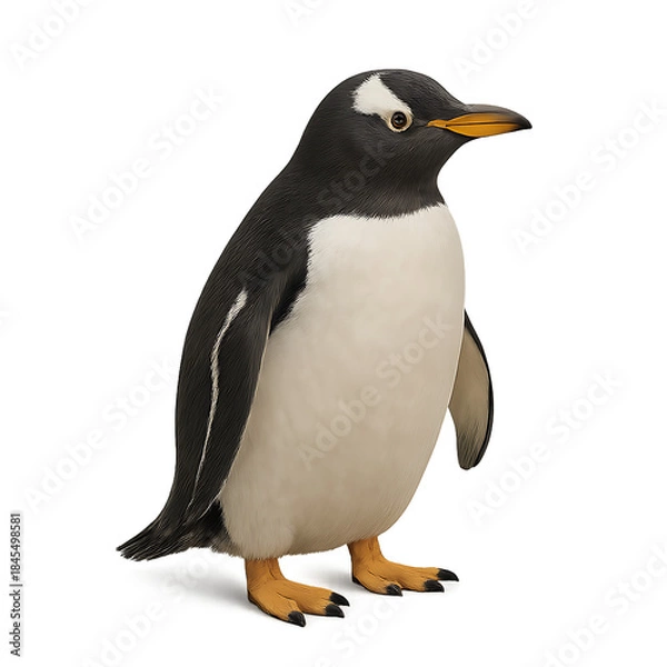 Fototapeta Realistic gentoo penguin standing isolated on Transparent background with detailed feathers natural posture, ideal for wildlife, education, nature, and animal concepts, penguin full body, PNG