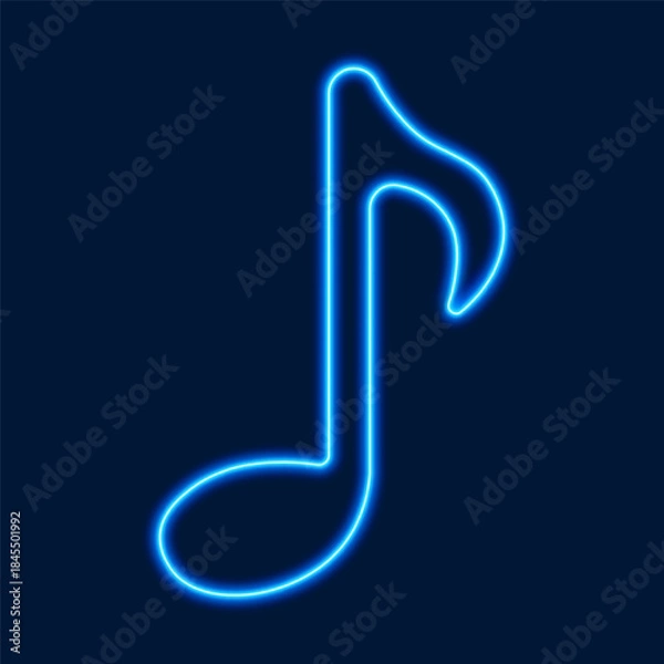 Obraz Blue neon music note, vector illustration.