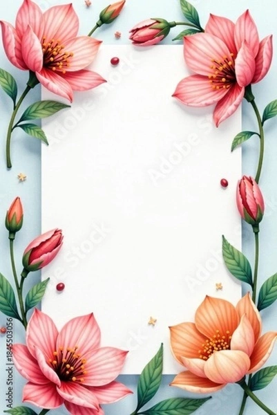 Obraz Delicate watercolor blooms form a soft rectangular frame , floral pattern, flyer, asset