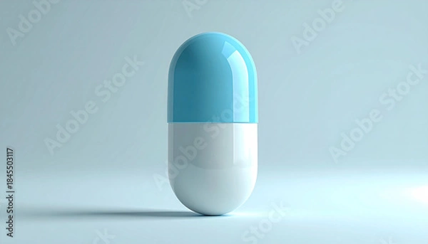 Fototapeta Soft 3D clay capsule is presented with smooth rounded shape in minimal healthcare aesthetic style
