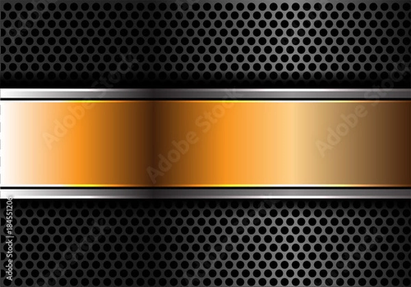 Fototapeta Abstract gold silver line banner on dark gray circle mesh design modern futuristic luxury background vector illustration.
