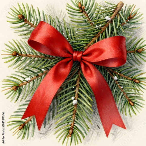 Obraz christmas tree branch with red bow