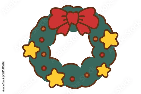 Fototapeta 手描き風のかわいいリボンのクリスマスリース