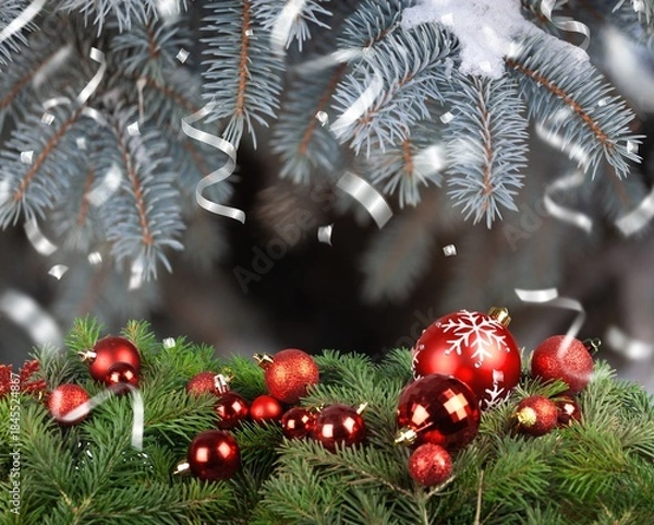 Obraz Christmas balls in setting of Winter holidays background.