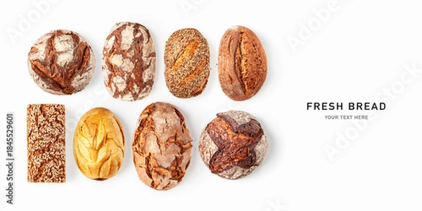 Obraz Assorted artisan breads set isolated on white background