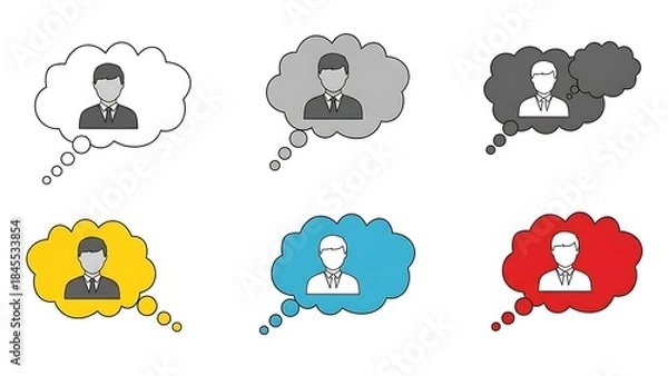 Fototapeta Colorful business people icons in speech bubbles for communication and teamwork concepts