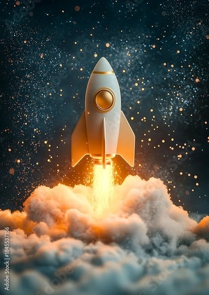 Obraz Rocket launch into space, representing innovation, progress, and ambition