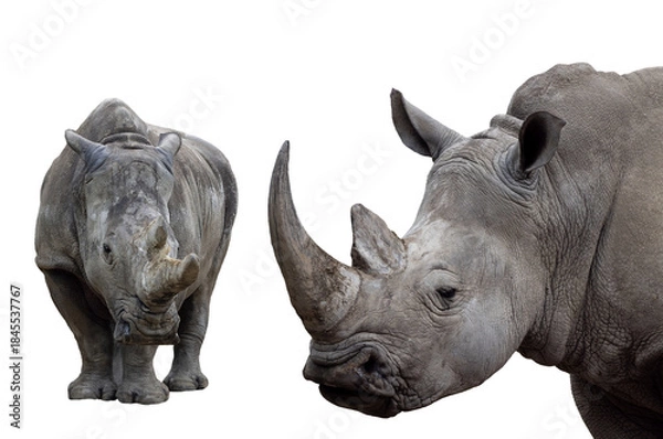 Obraz two white rhino isolated on white background
