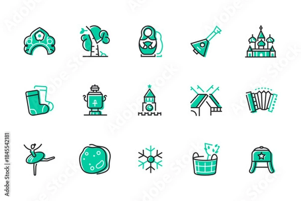 Obraz Russian culture - set of line design style icons