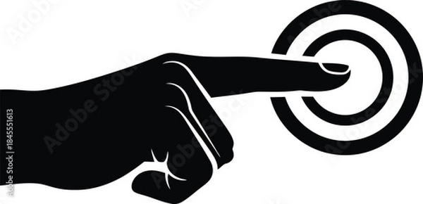 Obraz Finger Pushing a Target Black and White Illustration Symbolizing Activation or Touch