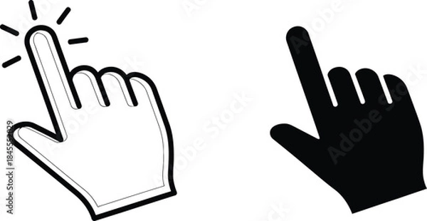 Obraz Isolated Black and White Finger Pointer Icons Depicting Selection or Click on White Background